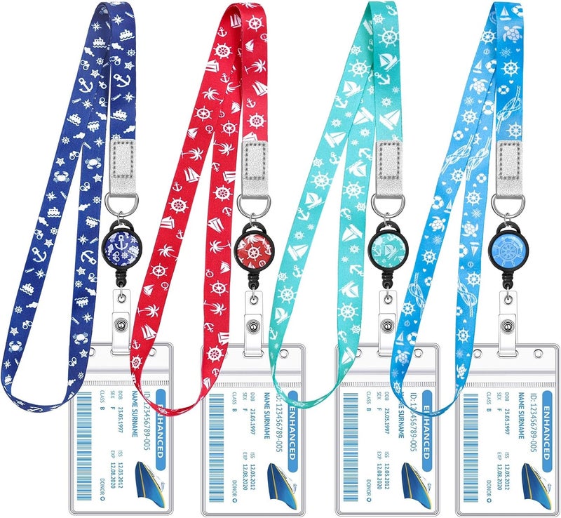 HONSIO 4 Pack Cruise Lanyard for Ship Cards Lanyards with Retractable Badge Reels Waterproof ID Badge Holder, 2026 Cruise Essentials Accessories - Image 1